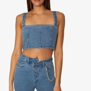 WeWoreWhat Denim Bustier Crop Top S